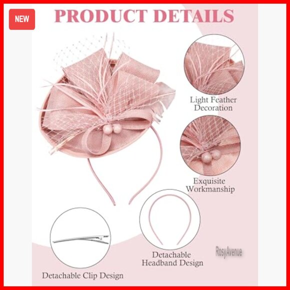 6 Pack Fascinators Derby Hats Mesh Feather Hair Clip Women Formal Vintage main image 4